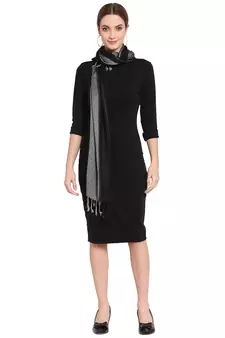 Black & Grey Twilll Weave Woven Design Viscose Scarf (180 x 70 cm)