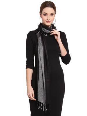 Black & Grey Twilll Weave Woven Design Viscose Scarf (180 x 70 cm) 2