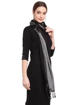 Black & Grey Twilll Weave Woven Design Viscose Scarf (180 x 70 cm) 3