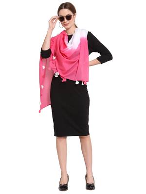 White & Pink Ombre Cotton Scarf with Tassels (180 x 100 cm) 1