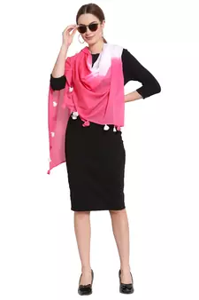 White & Pink Ombre Cotton Scarf with Tassels (180 x 100 cm)