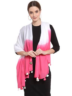 White & Pink Ombre Cotton Scarf with Tassels (180 x 100 cm) 2
