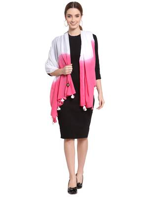 White & Pink Ombre Cotton Scarf with Tassels (180 x 100 cm) 3