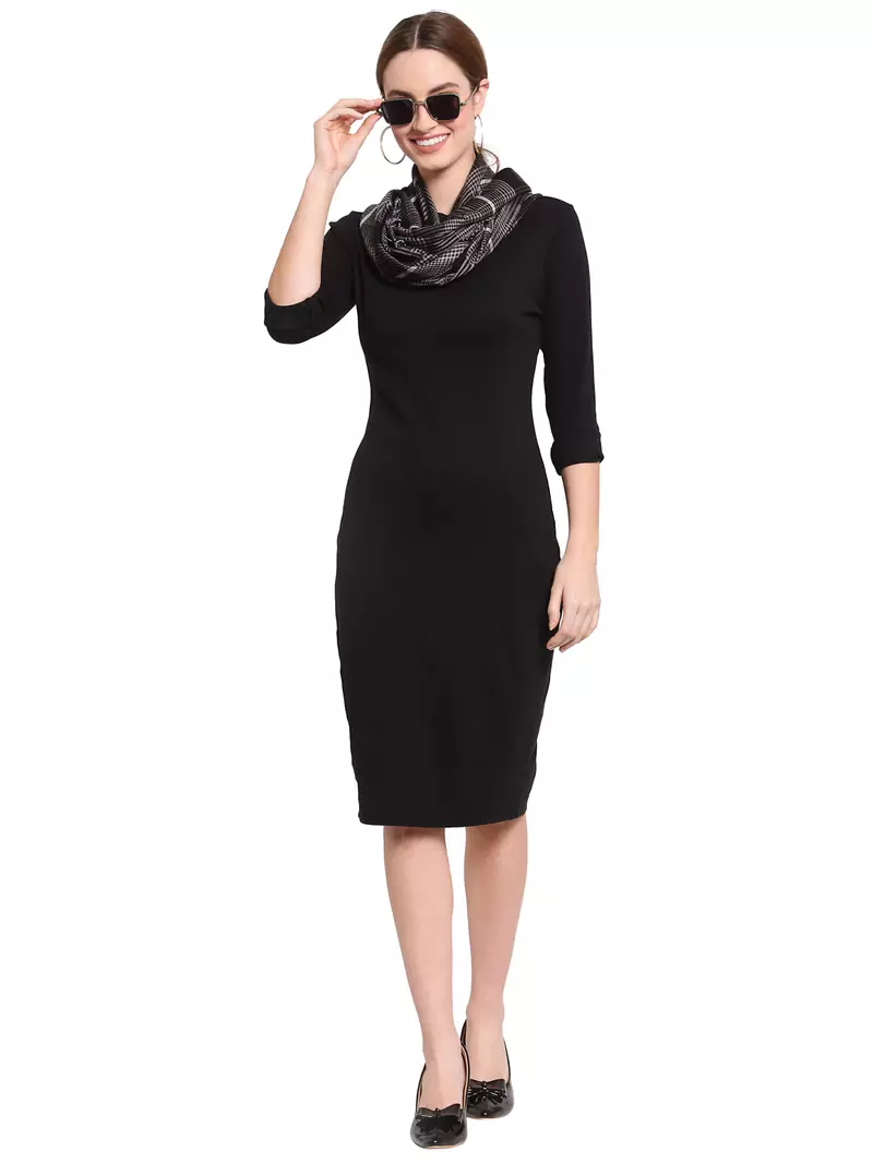 Black & Brown Checkered Woven Design Viscose Scarf (100 x 100 cm)