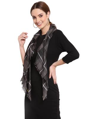 Black & Brown Checkered Woven Design Viscose Scarf (100 x 100 cm) 2