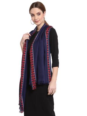 Navy Blue & Red Geometric Woven Design Viscose Scarf (180 x 70 cm) 2