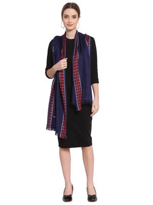 Navy Blue & Red Geometric Woven Design Viscose Scarf (180 x 70 cm) 3