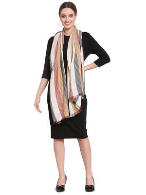 Beige & Multi Twill Weave/Striped Viscose Scarf (180 x 70 cm) 3
