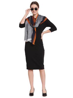 Steel Grey & Multi Geometric Woven Design Viscose Stole (190 x 75 cm) 1