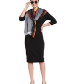 Steel Grey & Multi Geometric Woven Design Viscose Stole (190 x 75 cm)