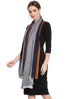 Steel Grey & Multi Geometric Woven Design Viscose Stole (190 x 75 cm) 2