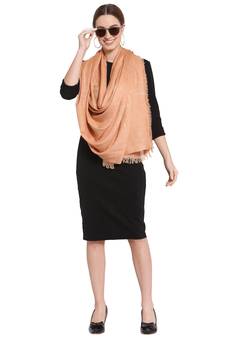 Coral & Silver Checkered Woven Design Viscose Stole (190 x 100 cm)