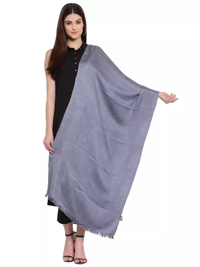Grey & Silver Plain Weave Viscose Stole (180 x 70 cm)