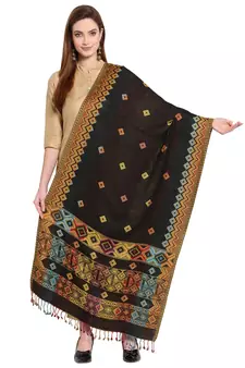Black & Multi Geometrical Woven Design Viscose Shawl (210 x 75 cm)