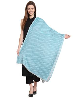 Sky Blue & White Geometrical Woven Design Viscose Shawl (200 x 70 cm) 1