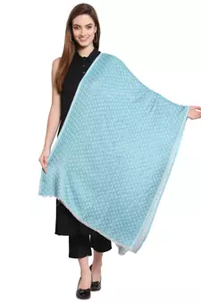 Sky Blue & White Geometrical Woven Design Viscose Shawl (200 x 70 cm)