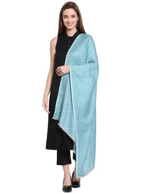 Sky Blue & White Geometrical Woven Design Viscose Shawl (200 x 70 cm) 2