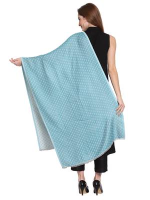 Sky Blue & White Geometrical Woven Design Viscose Shawl (200 x 70 cm) 3
