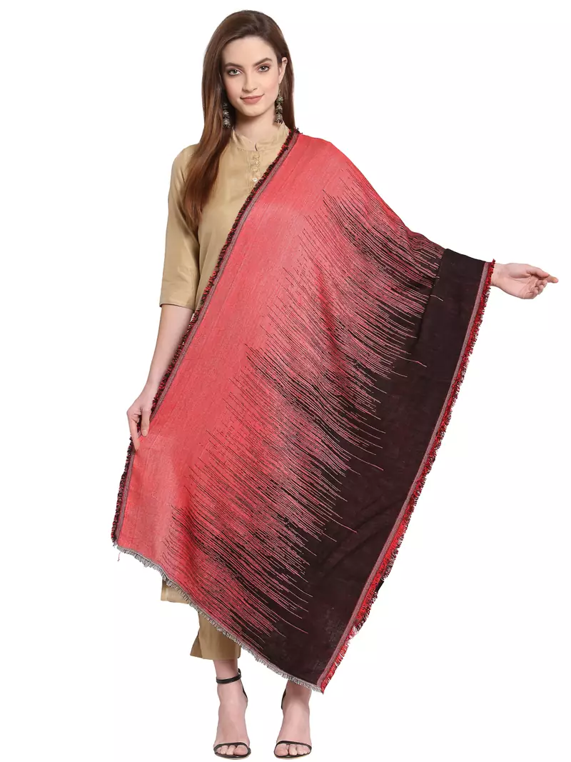 Black & Red Striped Woven Design Viscose Shawl (200 x 70 cm)