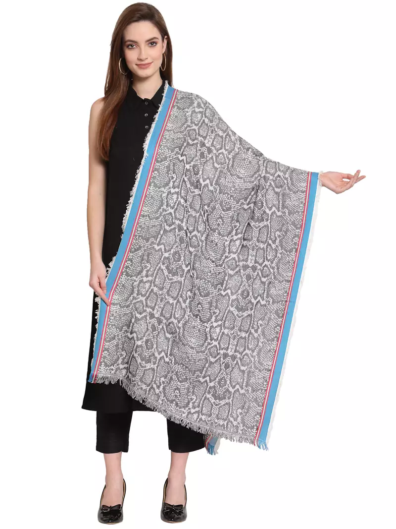 Black & Multi Abstract Woven Design Viscose Shawl (200 x 70 cm)