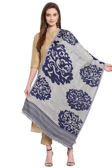 Navy Blue & White Woven Design Viscose Shawl (180 x 70 cm)