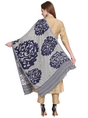 Navy Blue & White Woven Design Viscose Shawl (180 x 70 cm) 3