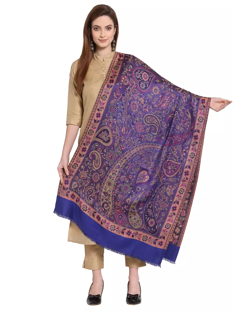 Purple & Multi Paisley Woven Design Modal Shawl (200 x 70 cm)