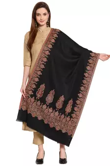 Black & Brown Ethnic Motifs Woven Design Woolen Shawl (200 x 70 cm)