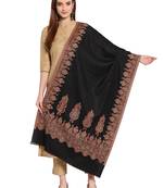 Black & Brown Ethnic Motifs Woven Design Woolen Shawl (200 x 70 cm)