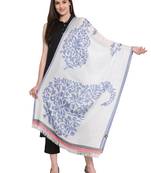 White & Blue Paisley Woven Design Woolen Shawl (200 x 70 cm)