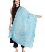 Sky Blue & Gold Floral Woven Design Modal Shawl (180 x 70 cm)