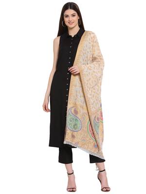 Beige & Multi Paisley Woven Design Woolen Shawl (180 x 70 cm) 2