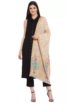 Beige & Multi Paisley Woven Design Woolen Shawl (180 x 70 cm)