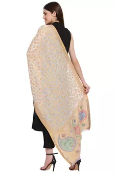 Beige & Multi Paisley Woven Design Woolen Shawl (180 x 70 cm)