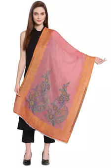 Pink & Multi Paisley Woven Design Woolen Shawl (180 x 70 cm)