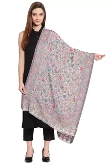 White & Multi Paisley Woven Design Woolen Shawl (200 x 75 cm)