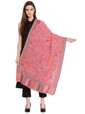 Pink & Multi Floral Woven Design Woolen Shawl (180 x 70 cm) 1