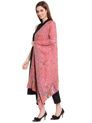 Pink & Multi Floral Woven Design Woolen Shawl (180 x 70 cm) 2