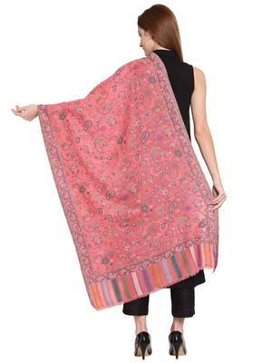 Pink & Multi Floral Woven Design Woolen Shawl (180 x 70 cm) 3