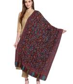 Black & Multi Floral Woven Design Woolen Shawl (180 x 70 cm)