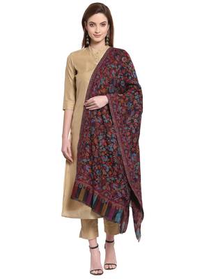 Black & Multi Floral Woven Design Woolen Shawl (180 x 70 cm) 2