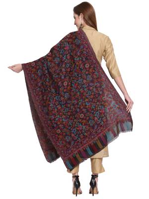 Black & Multi Floral Woven Design Woolen Shawl (180 x 70 cm) 3