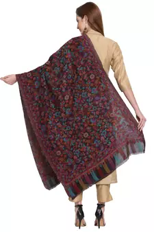 Black & Multi Floral Woven Design Woolen Shawl (180 x 70 cm)
