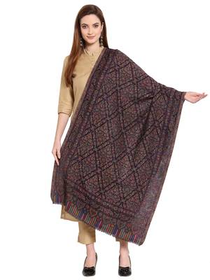 Black & Multi Floral Woven Design Woolen Shawl (200 x 70 cm) 1