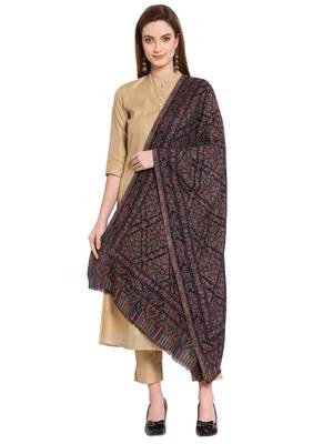 Black & Multi Floral Woven Design Woolen Shawl (200 x 70 cm) 2