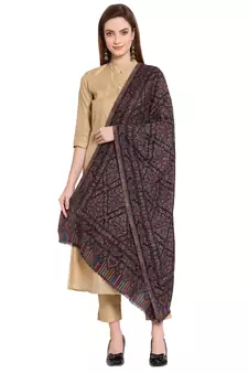Black & Multi Floral Woven Design Woolen Shawl (200 x 70 cm)