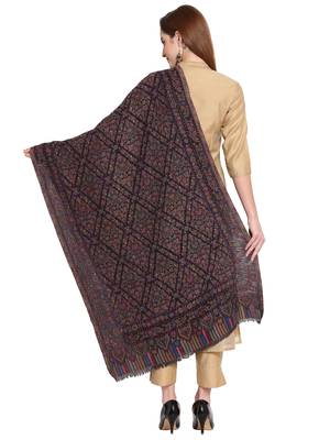 Black & Multi Floral Woven Design Woolen Shawl (200 x 70 cm) 3