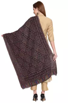 Black & Multi Floral Woven Design Woolen Shawl (200 x 70 cm)