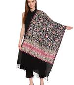 Black & Multi Floral Embroidered Woolen Shawl (200 x 70 cm)