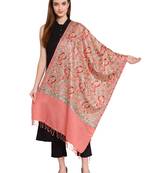 Coral &  Multi Paisley Embroidered Woolen Shawl (200 x 70 cm)